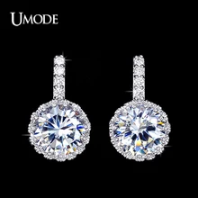 UMODE Серьги-гвоздики для женского пирсинга с покрытием из белого золота и круглыми синтетическими бриллиантами- фианитами UE0102