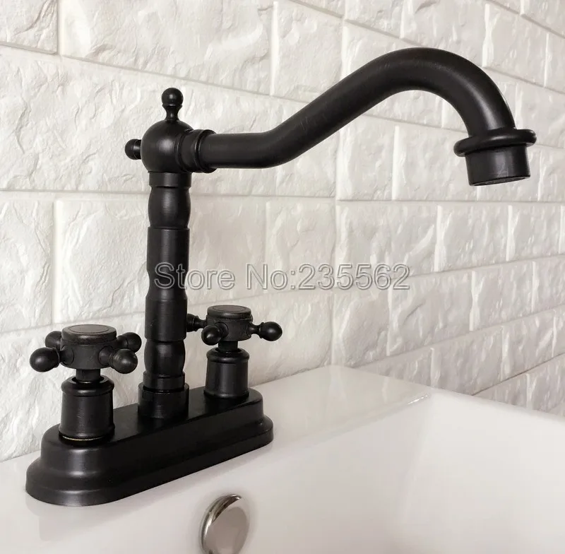 

Black Oil Rubbed Bronze Dual Hole Deck Mounted Bathroom & Kitchen Faucet Swivel Spout Wash Basin Mixer Sink Taps lhg069