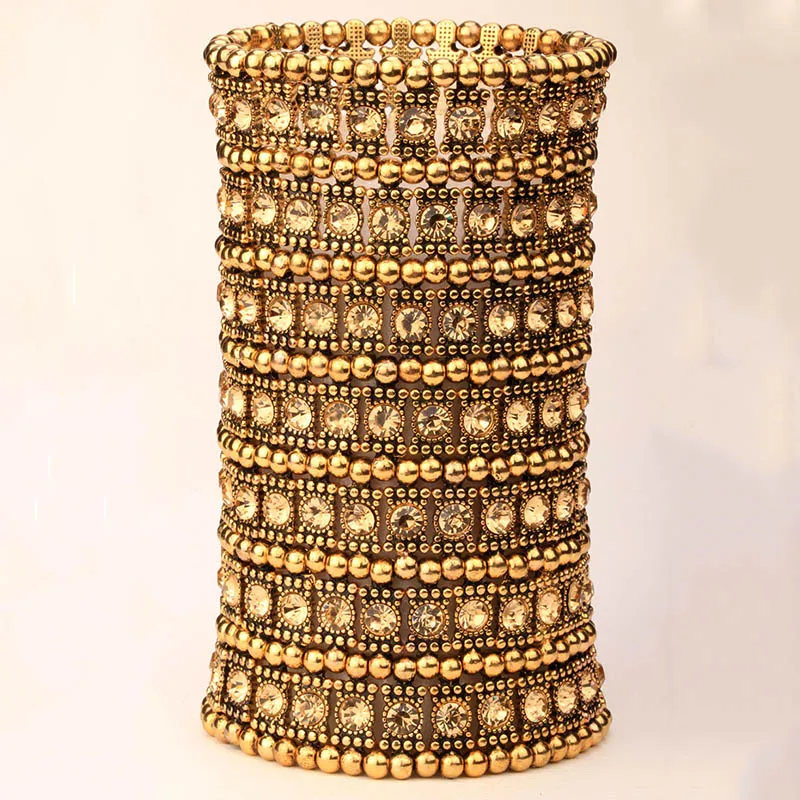 Multilayer stretch cuff gelang wanita kristal perkahwinan perhiasan fesyen pengantin emas perak warna borong dropshiping B15 7 ROW