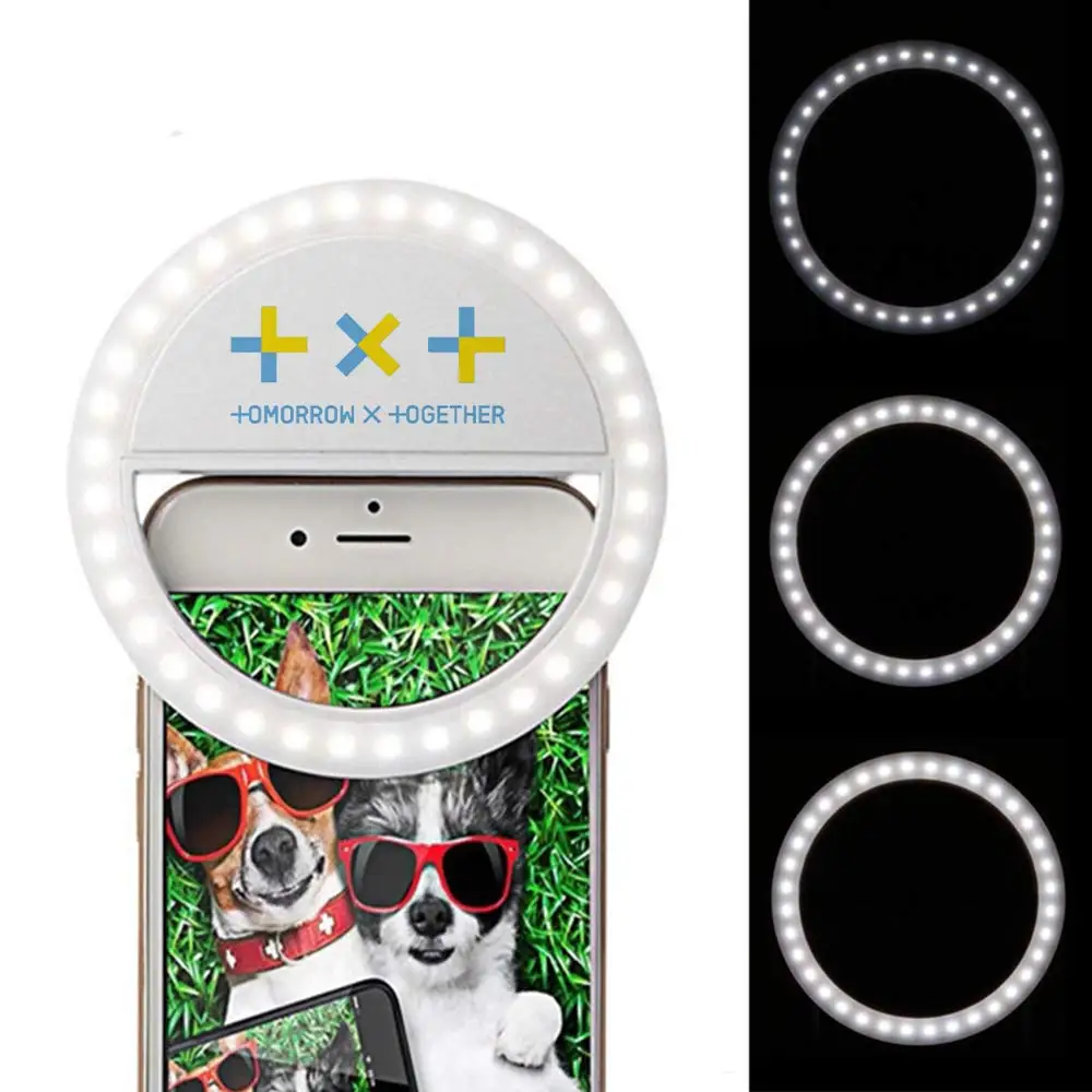 

Tomorrow X Together Selfie LED Ring Flash Light Portable Selfie Lamp Luminous Ring Clip for IPhone Android Phones Fill Light