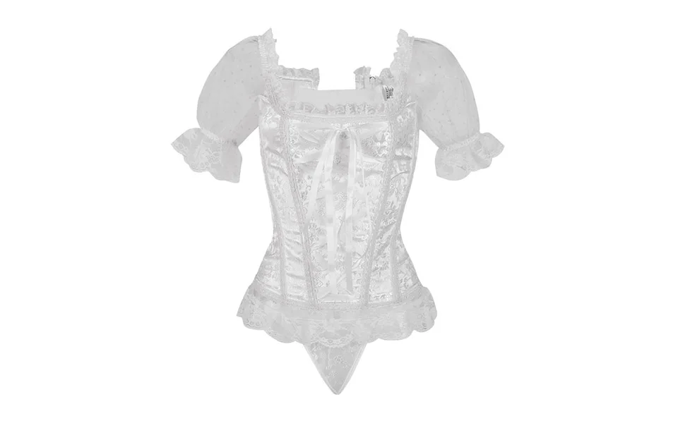 Corset Women Corsets and Bustiers Gothic Lace Up Puff Sleeve Shoulder Straps Brocade Corselet Steampunk Corset Top Black White   (10)