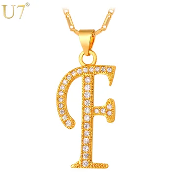 

U7 Valentines Gift For Women Necklace Customized Alphabet F Letter Pendant Charm Gold Color Zircon Necklace P699