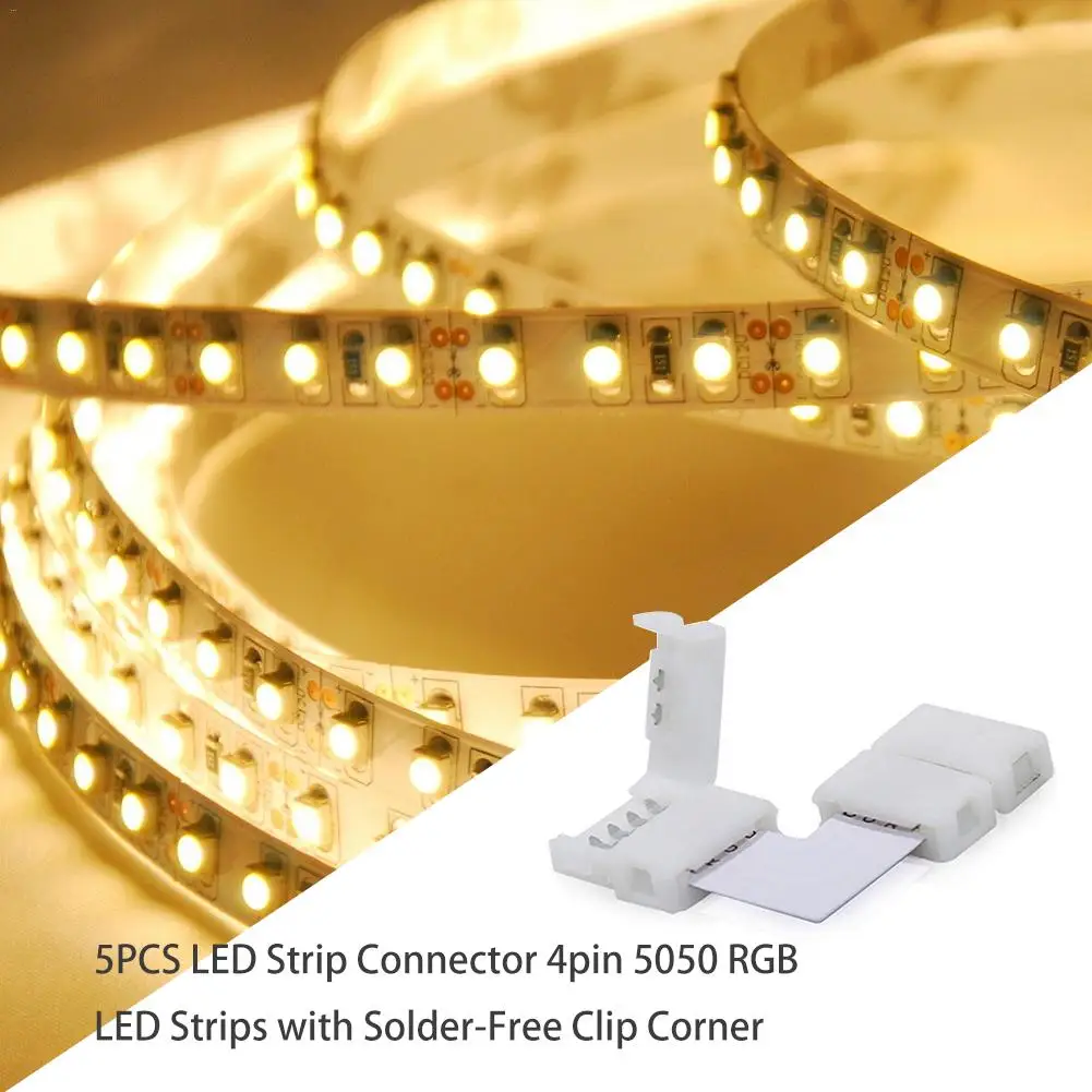 5PCS High Quality No Welding LED Strip Buckle Corner Connector 4 Pin 5050 RGB LED Strips With Solder-Free Clip Corner
