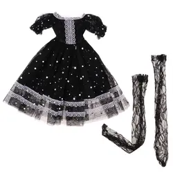 Модное платье принцессы со звездами, вечерние платья с кружевными чулками для кукол 1/3 BJD 60 см, вечерние платья черного цвета