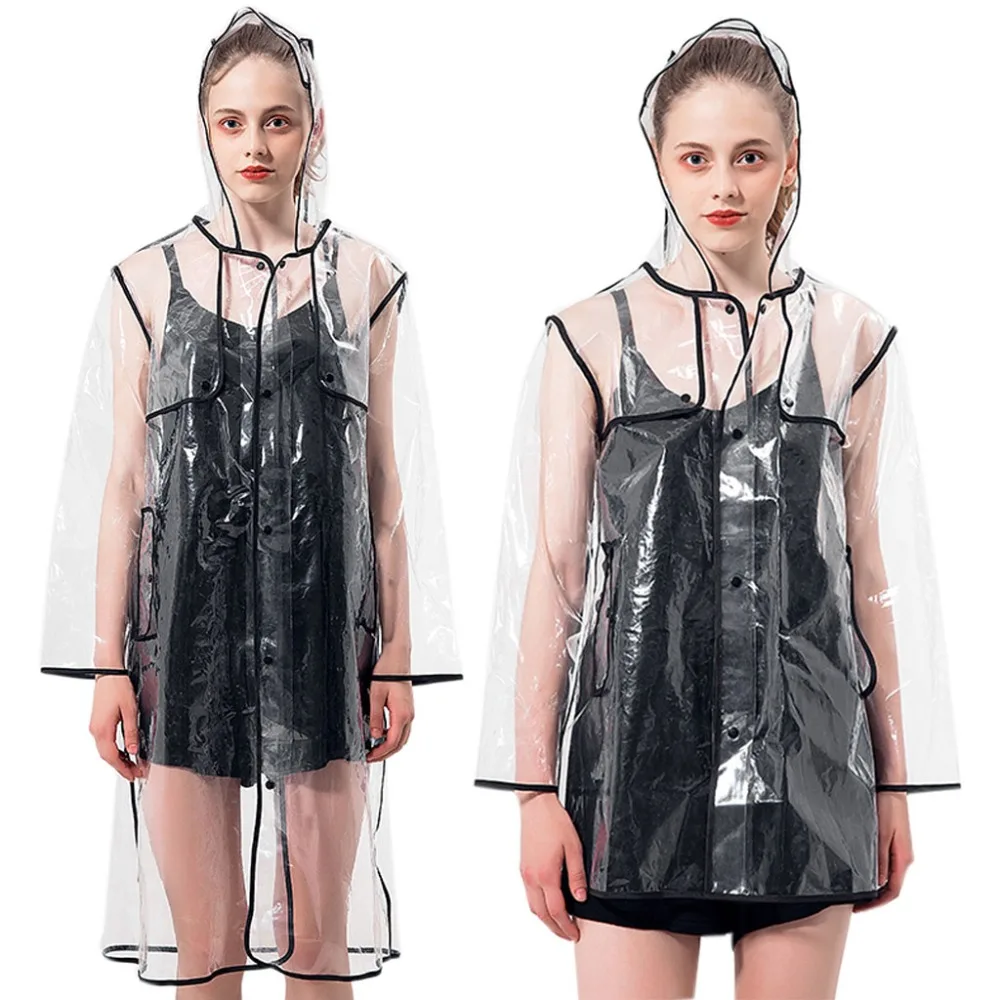 

Women Unisex Girl Transparent Long Raincoat Waterproof Jacket Hoodie New