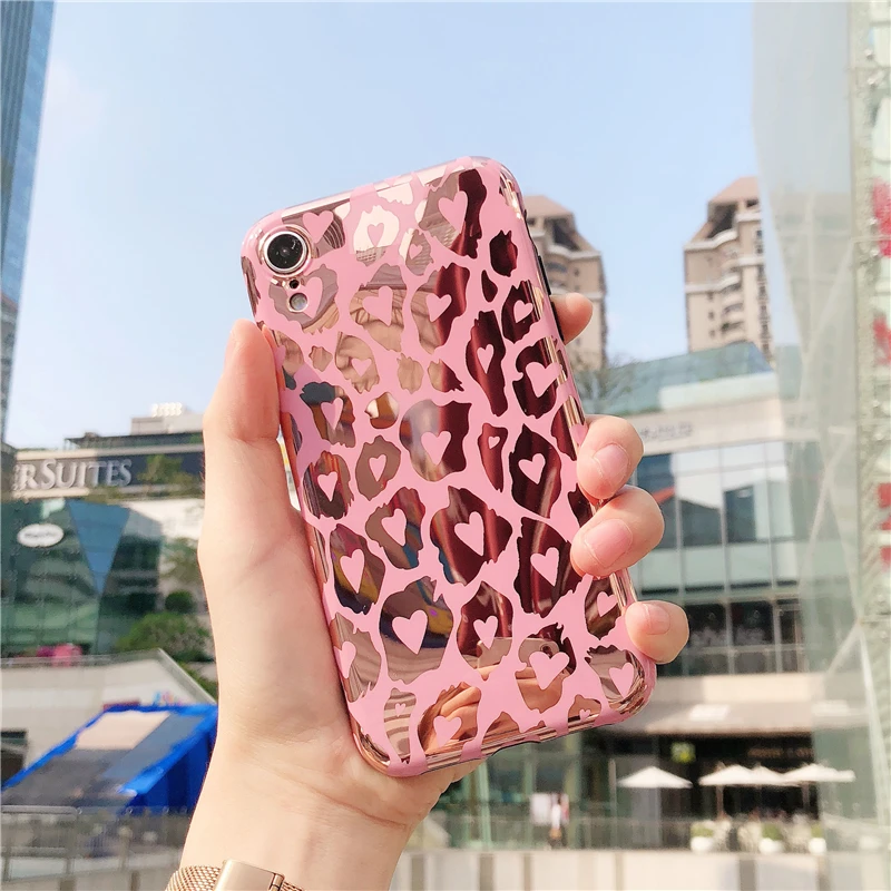 Розовый глянцевый чехол с леопардовым покрытием для iphone X XR XS Max POP розовый золотой