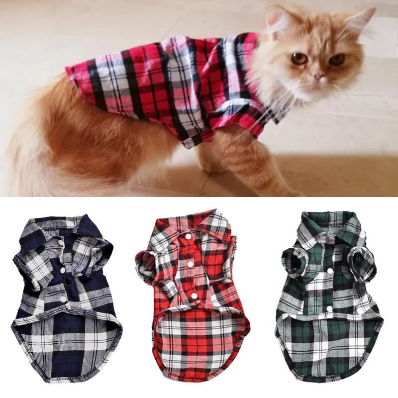 Классическая клетчатая одежда для домашних животных котов кошек весна лето