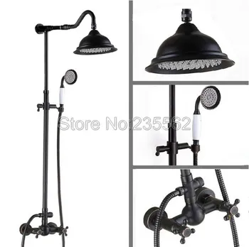 

Wall Mounted Black Oil Rubbed Brass Rainfall Bathroom Rain Shower Faucet Set Dual Handle Mixer Tap + Hand Shower Spray lrs702