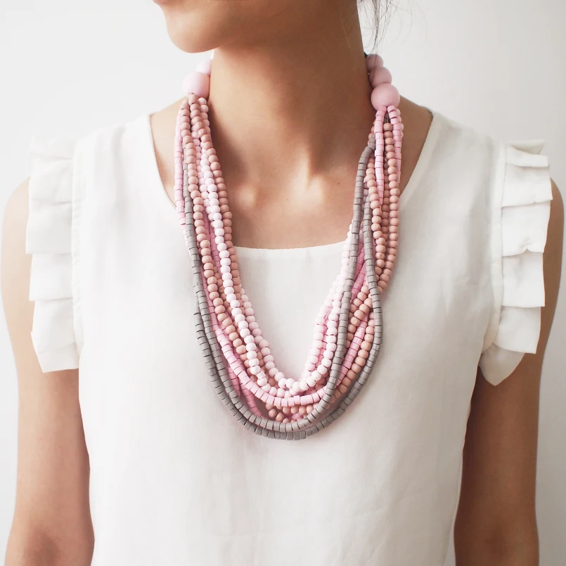 MANILAI Bohemia Multilayer Wood Beaded Necklace Woman Fashion Handmade Multicolor Bead Statement Chokers Necklace Jewelry 2018