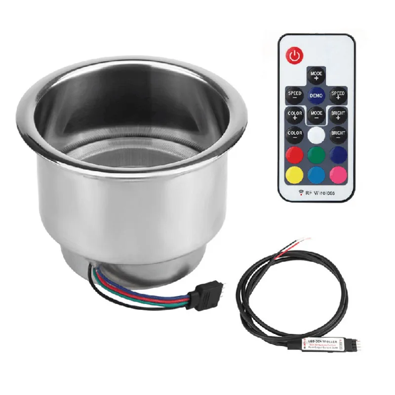 

12V Marine Boat Drinks Holder Stainless Steel RGB Cup Stand with Remote Controller for Car Van Motor Home