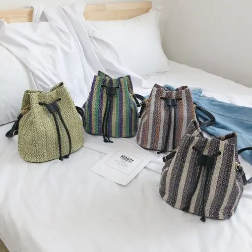 US Summer Women Bohemia Rattan Handbag Straw Knitted Messenger Backpack US Summer Women Bohemia Rattan Handbag Straw Knitted Messenger Backpack