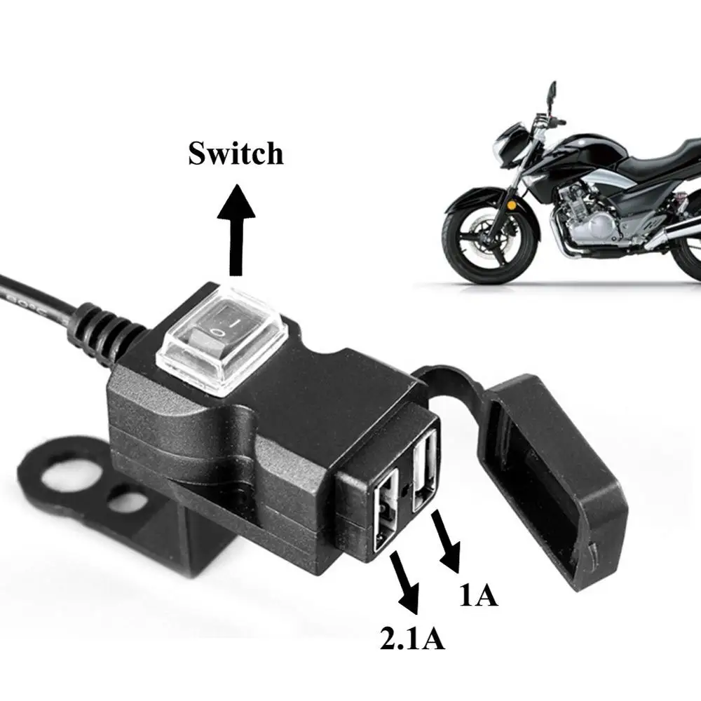

12V/24V 5V 1A/2.1A Waterproof Motorbike Motorcycle Handlebar Charger Adapter Dual USB Port Power Socket For Motorcycle