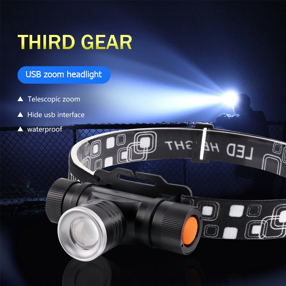 Lâmpada de Cabeça Led Mini Farol Sensor ir Usb Recarregável Farol Ultraleve t6 l2 Zoom à Prova d' Água 18650 Bateria Pequena Lanterna 15 Led mini farol sensor ir usb recarregável