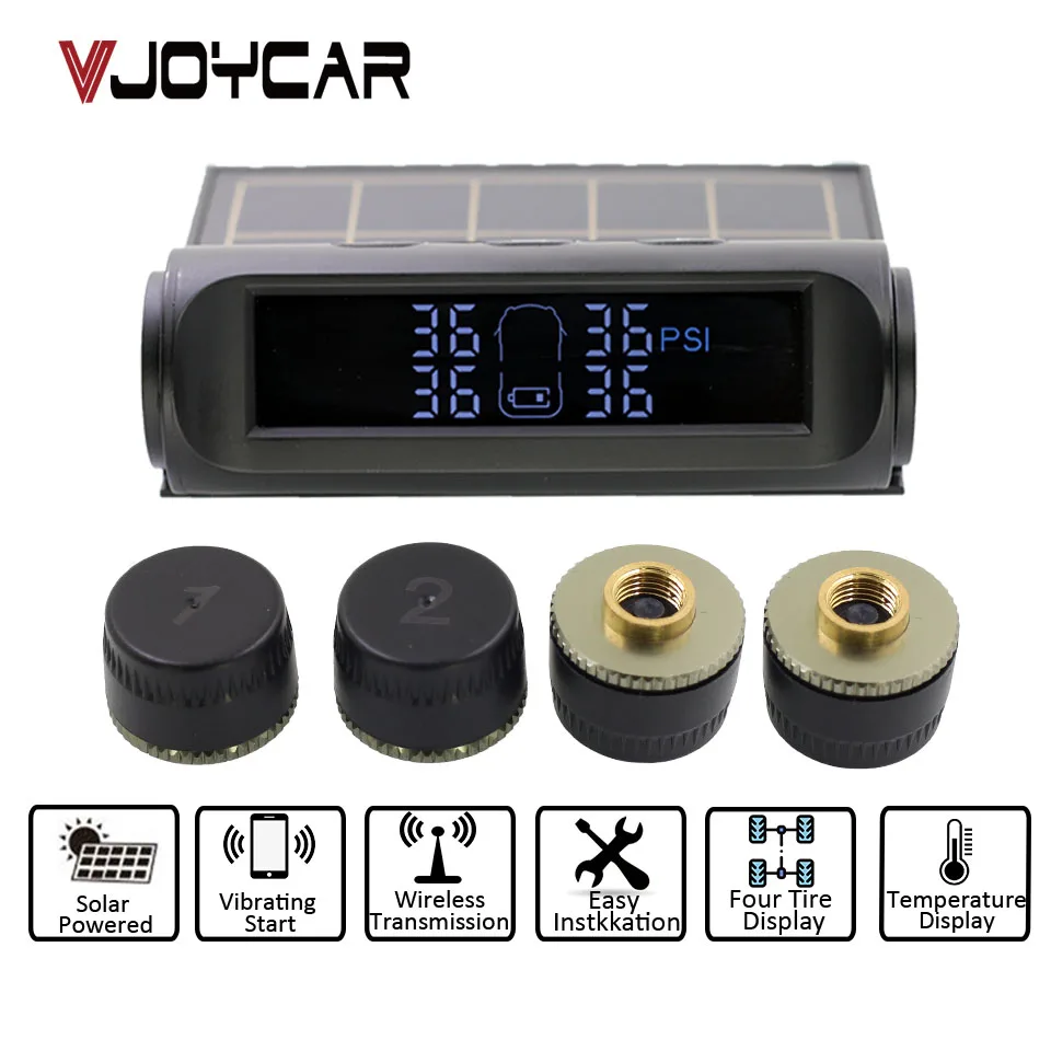 

VJOYCAR T900 Smart Car TPMS Tyre Pressure Monitoring System Solar Power charging Digital LCD Display Auto Security Alarm Systems