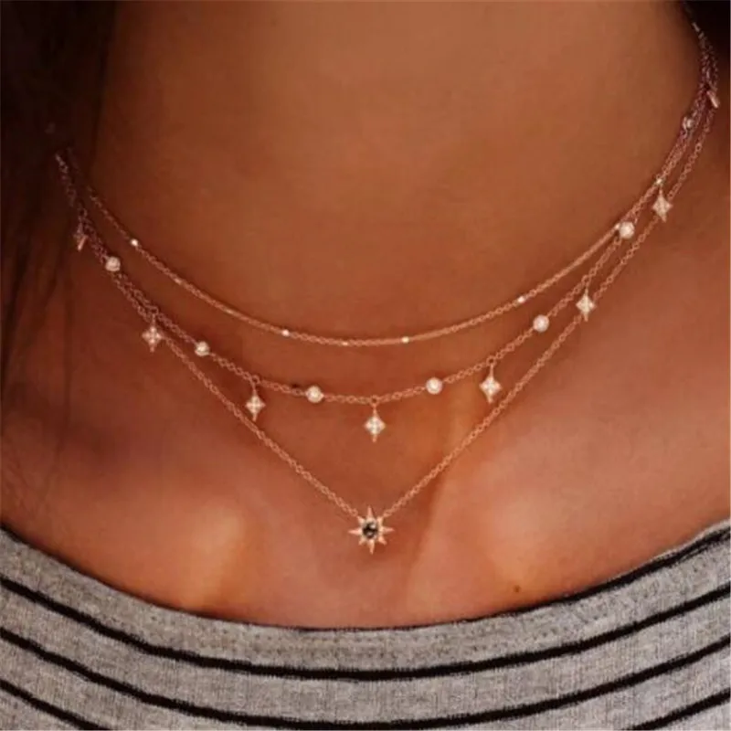

ADOLPH Bohemian Crystal Sun Multi-layer Choker Necklace For Woman Gold Color Layered Boho Pendants Collares Femme Collar Jewelry