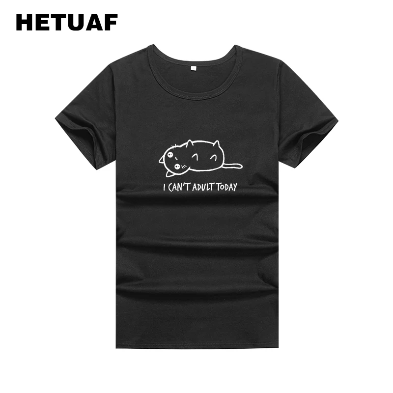 HETUAF, футболка с надписью «I Can't adoll Today Cat Kawaii Hippie», женские футболки с графическим принтом,, хипстерские Забавные футболки с мультяшным рисунком, женские топы, милые футболки