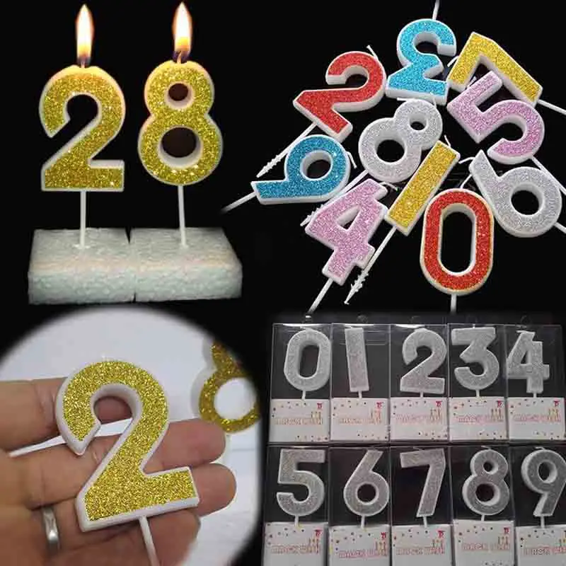 

1 Pcs Number Birthday Candles 1 2 3 4 5 6 7 8 9 0 Gold Sliver Kids Birthday Candles for Party Supplies Decoration Cake Candles