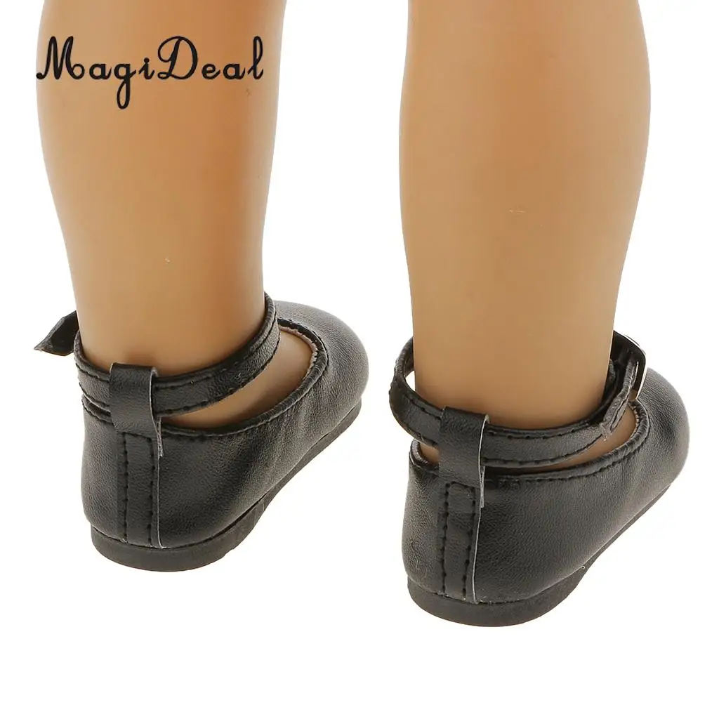 MagiDeal Cute 1Pair Patent Leather Pump Dolly Flat Ankle Strap Shoes w/ Bow for 18 Inch America Girl Doll Pretty Dress 6Colors