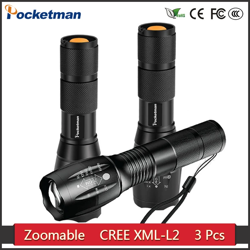 

3 PCS Brightest Tactical Flashlight 8000LM XML-L2 LED Flashlight High Powered, Zoomable Torch For Emergency Camping Hiking