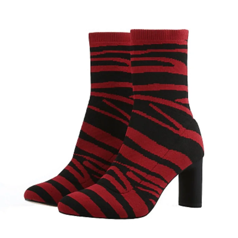 

MoBeiNi 2018 autumn new women's boots thick high heel booties pointed boots elastic boots wild socks riding equestrian mesh