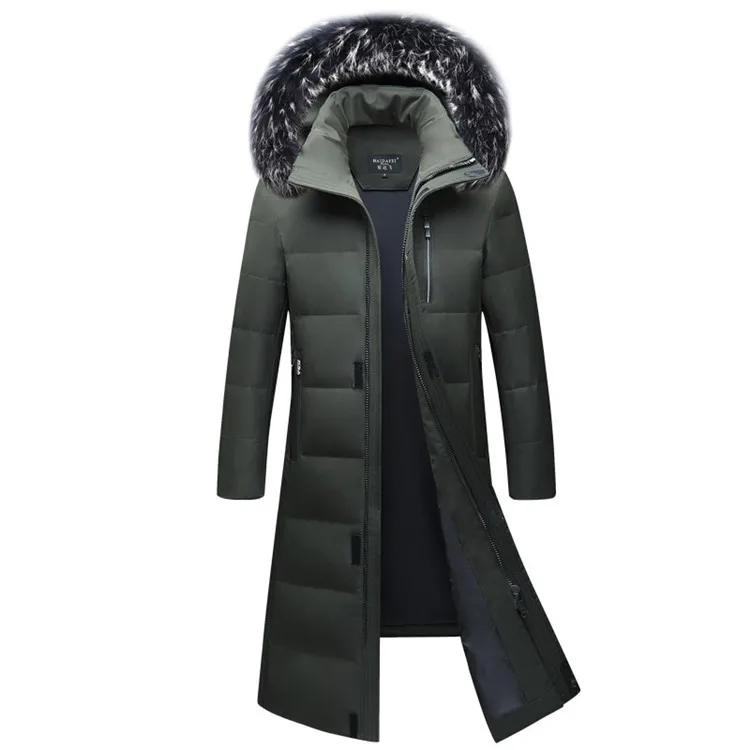 Толстое мужское пуховое пальто наивысшего качества, 90% белый утиный пух, куртка с меховым капюшоном, Длинная зимняя куртка, теплые парки, пальто