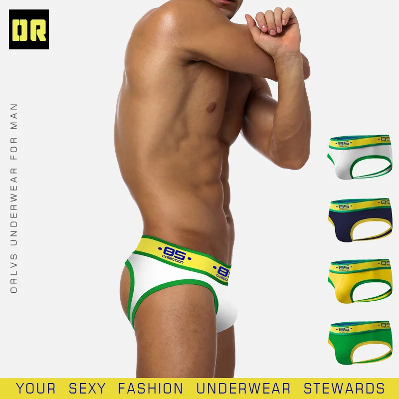 

ORLVS Brand Men Underwear open back Sexy DOUBLE PIPING BOTTOMLESS BRIEF Cotton Men Brief Backless Buttocks cuecas Gay Jock BS181