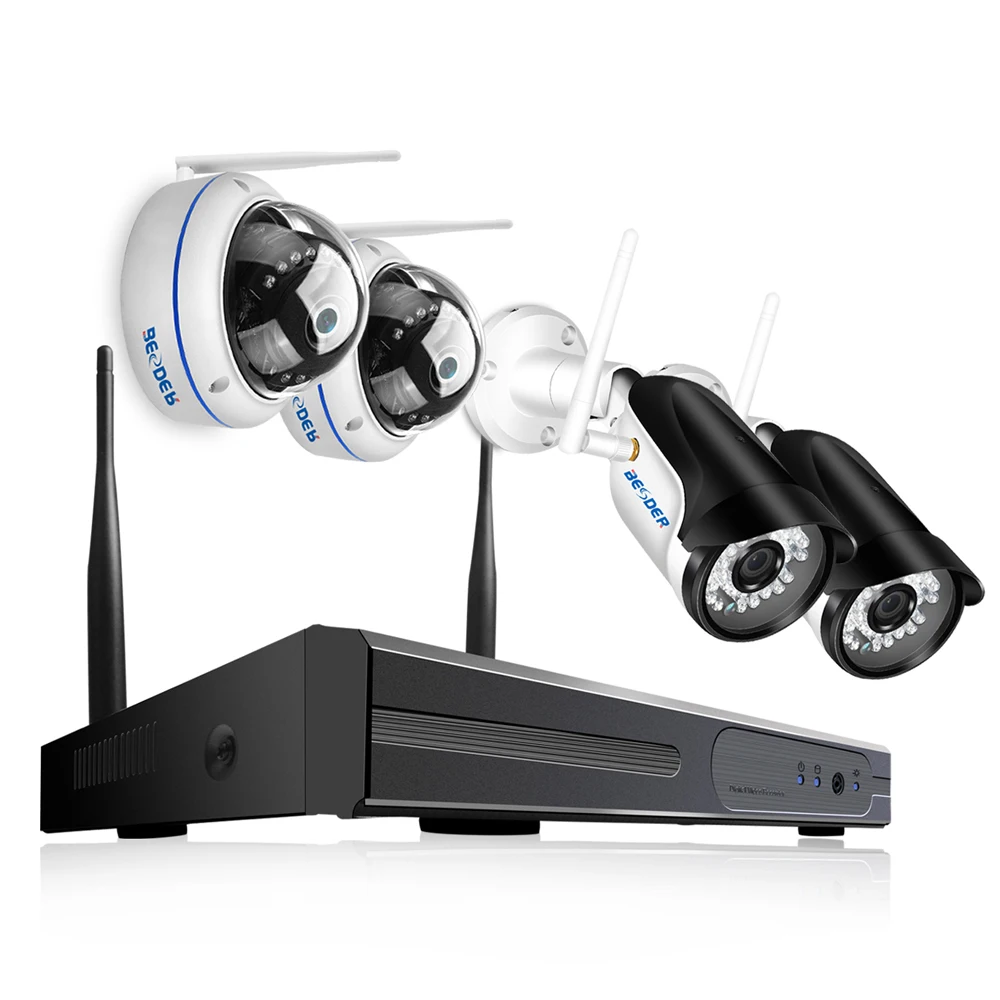

BESDER 4CH Full 1080P WIFI CCTV System 2 Outdoor Bullect Camera & 2 Indoor Dome Camera 1080P P2P Plug and Play Wireless NVR Kit