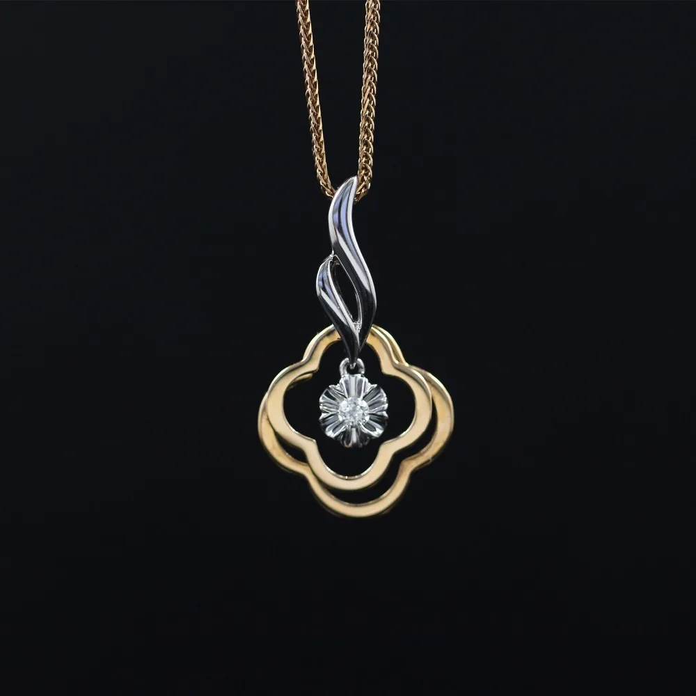 

LASAMERO Halo 0.052CT 18k Gold Round Cut Square Center Pave Set Natural Diamond Pendant Necklace Chain Women Fine Jewelry