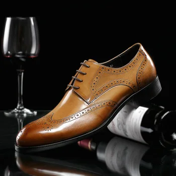 

2019 Spring Handmade Men Genuine Leather Shoes Business Suits Oxfords Bullock British First Layer Men's Cow Leather Dress Shoes