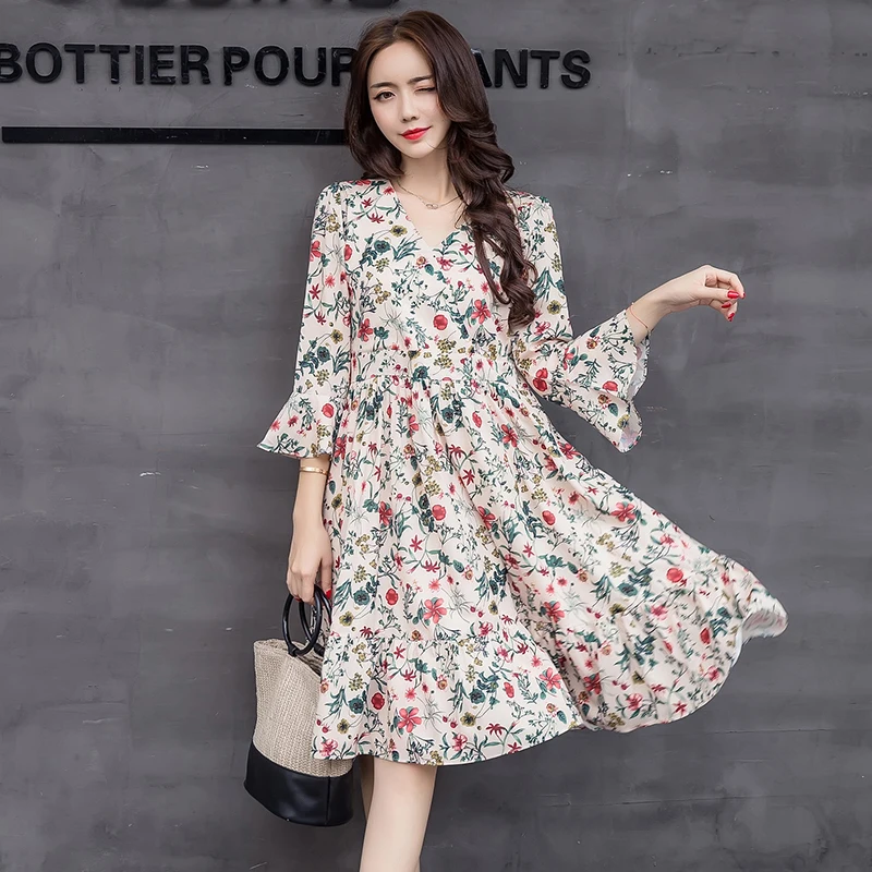 Summer 2018 Elegant Celebrity Pregnant Women loose Plus Size Short Sleeve Chiffon Casual V-neck Women Dresses (4)