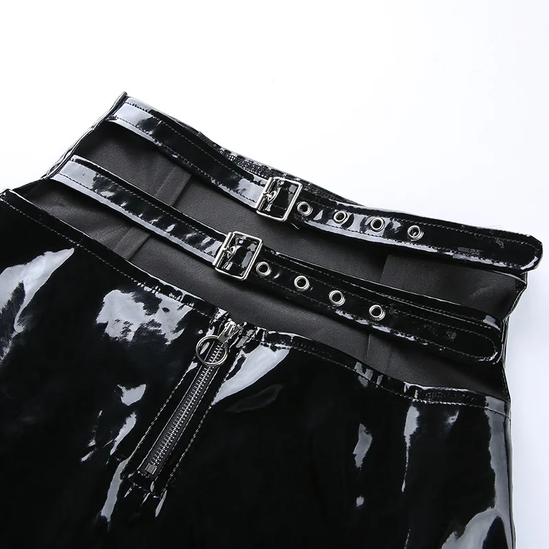 Пикантные из искусственной кожи юбки женские молнии Hollo из мини-юбка Летняя мода черный панк-юбка наряд уличная