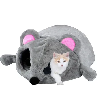 

2020 New Gray Waterproof Mouse Form Bed Small Cats Dogs Cave Bed Removable Kisses Bottom Cat House Mouse For Cats House