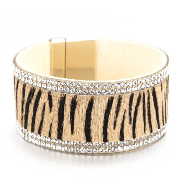 

Amorcome Leopard Leather Bracelets For Women Fashion Bracelets & Bangles Faux Animal Fur Wide Wrap Bracelet Female Jewelry