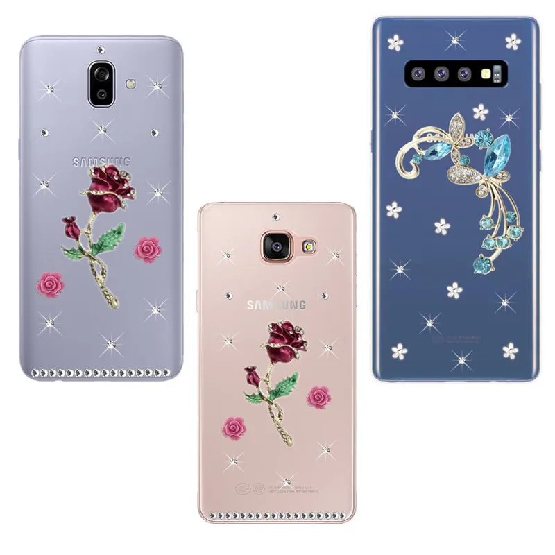 Чехол с розовыми стразами для Samsung Galaxy J6 S10 J4 Plus J8 2018 J2 Core S10e J3 J5 Pro J7 Neo 2017 чехол