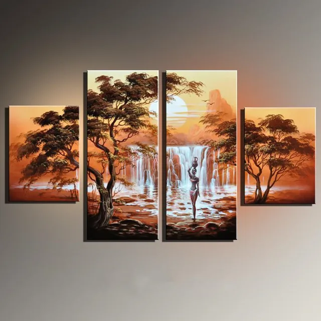 Handpainted Abstract Africa Landscape Oil Paintings on Canvas Tree