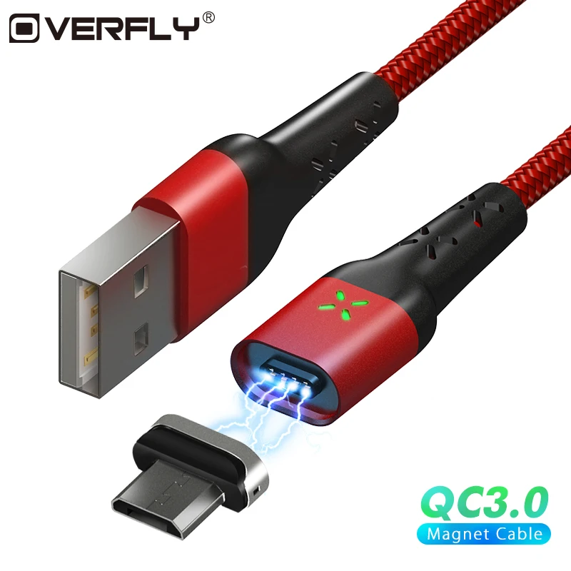 Магнитный Micro USB type C кабель Overfly светодиодный светильник для зарядки usb передачи