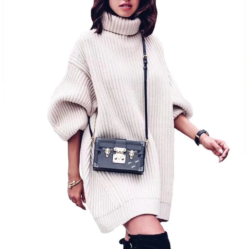 2018 Women Turtleneck Sweater Pullovers Long Sleeve Knitted Winter Loose Oversized Coat Jumper Pull Femme | Женская одежда