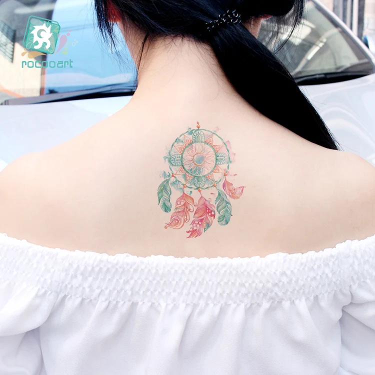الحيتان rocooart الملونة وهمية taty الوشم هيئة الفن فلاش زهرة الطيور رافعة الوشم tatouage الوشم المؤقت ملصقا للنساء الأحمر