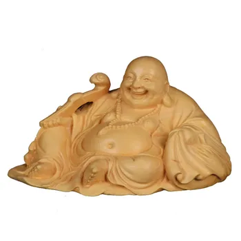 

Carved Religion Lucky Maitreya Figurines Gold Buddha Statues For Decoration Wood Carved Home Decoration Art & Collectible R1584