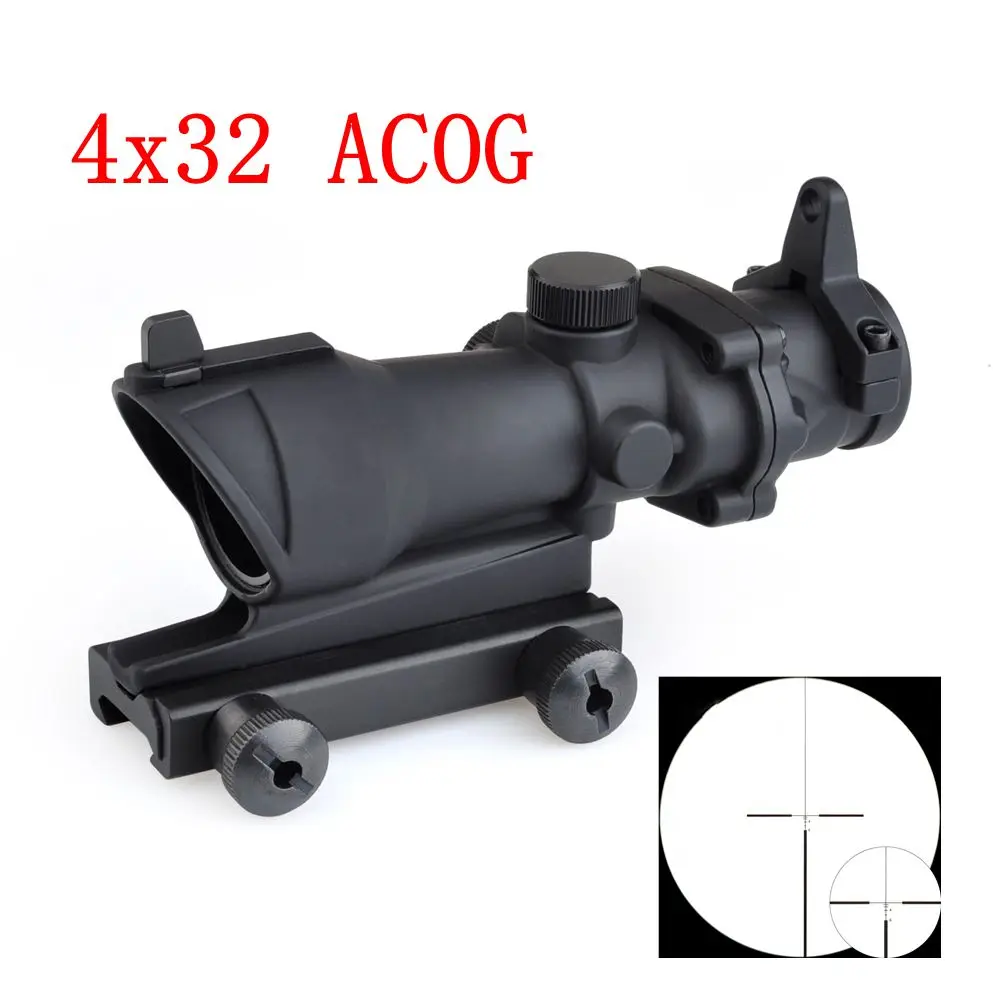 

4x32 Red / Green Reticle ACOG Tactical Gun Rifle Scope Hunting Aim Red Dot Iron Optical Sight Riflescope With Mount