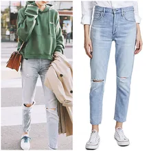 Рваные модные женские джинсы с высокой талией, эластичные джинсы с дырками, Женские Брюки, Джинсы бойфренда