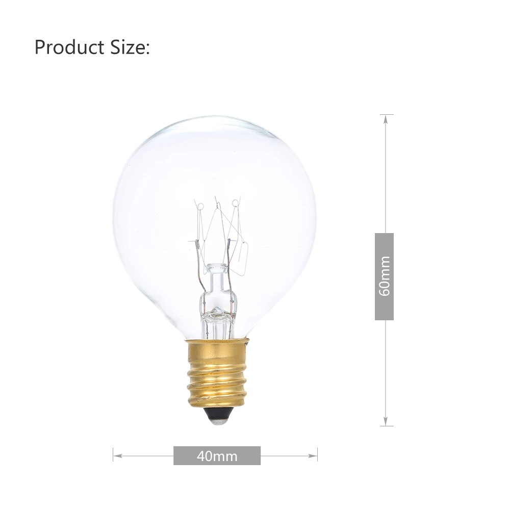 Теплый белый G40 Глобус Вольфрамовая Лампа накаливания со стеклянным колпаком 25 Упаковка E12 цоколь держатель IP44 Для струнный светильник для дома, вечерние, свадебные