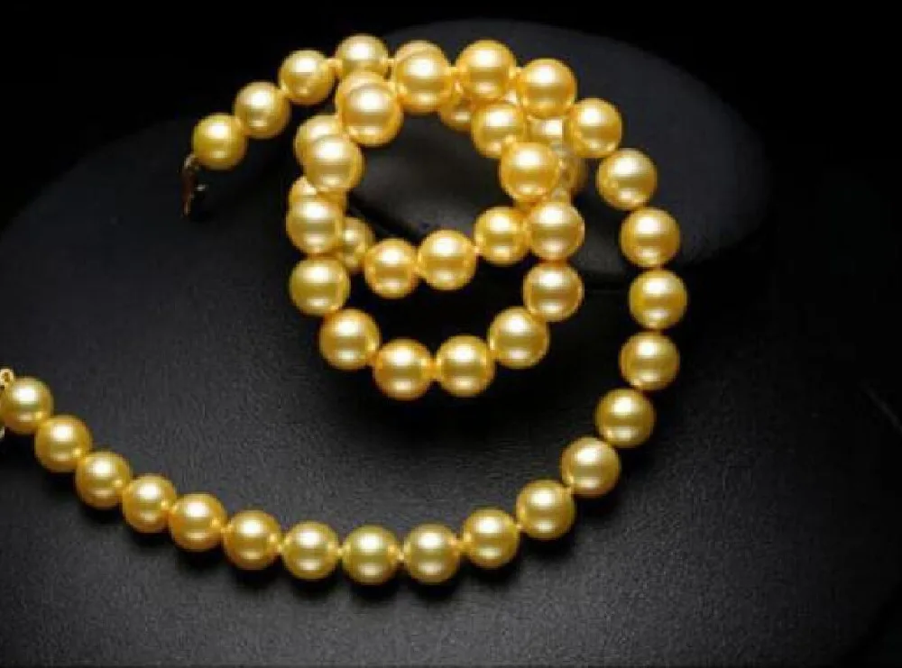 

Hot selling free shipping******* CHARMING 17" AAA 9-10MM SOUTH SEA GOLD PEARL NECKLACE 14K YELLOW GOLDEN CLASP