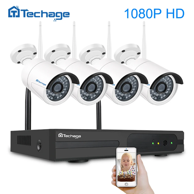 

Techage H.265 4CH 1080P Wireless NVR Kit CCTV System 2MP Audio Sound WiFi IP Camera IR Outdoor Video Security Surveillance Set