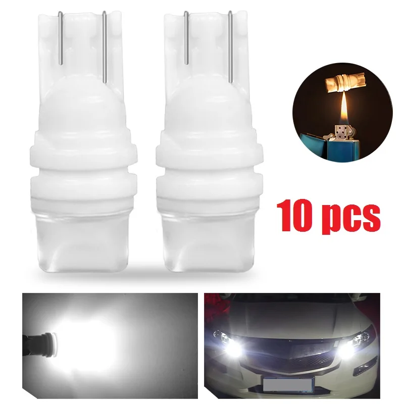 

RACBOX 10PCS T10 W5W Ceramic 3D LED Bulb 3030 SMD 168 194 Car Accessories Lights Reading Lamp Auto Dome Light 12V White lights