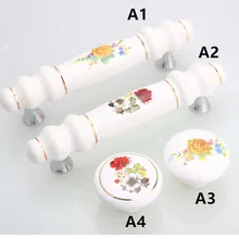 96mm yellow red flower ceramic kitchen cabinet handle knob golden white drawer cabinet knob pull rural porcelain dresser handle