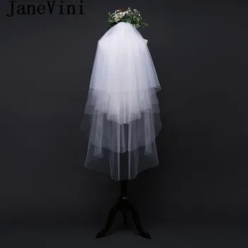 

JaneVini 2018 Simple Multi Layers Bridal Veils White Soft Tulle Short Bride Wedding Veil With Comb Cut Edge Bridal Accessories