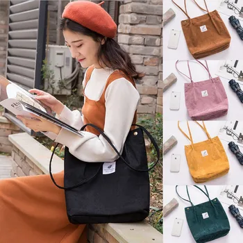 

Women Heavy Duty Classic Retro Corduroy Magnetic Button Shoulder Canvas Tote Bags Messenger Crossbody Satchel Bags Shopping Bags