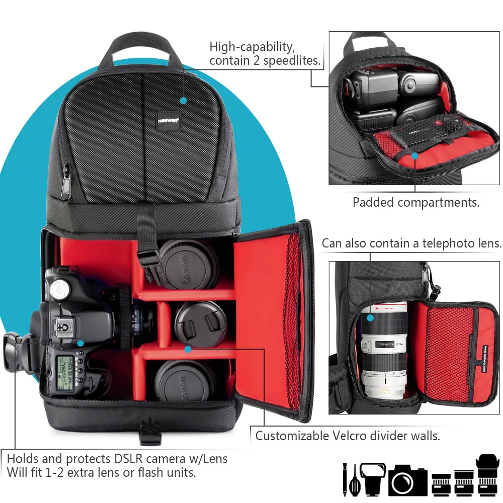 Neewer Professional Camera Storage Sling Bag Waterproof Shockproof Tearproof Partition Protection Case for Canon Nikon Sony DSLR