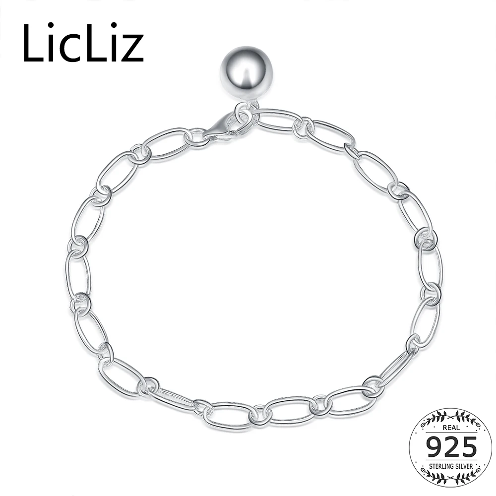 

LicLiz Silver Ball Bracelets For Women Sterling 925 Jewelry Round Bracelet Bangle Charm Pendant Adjustable Bracelet Chain LB0090